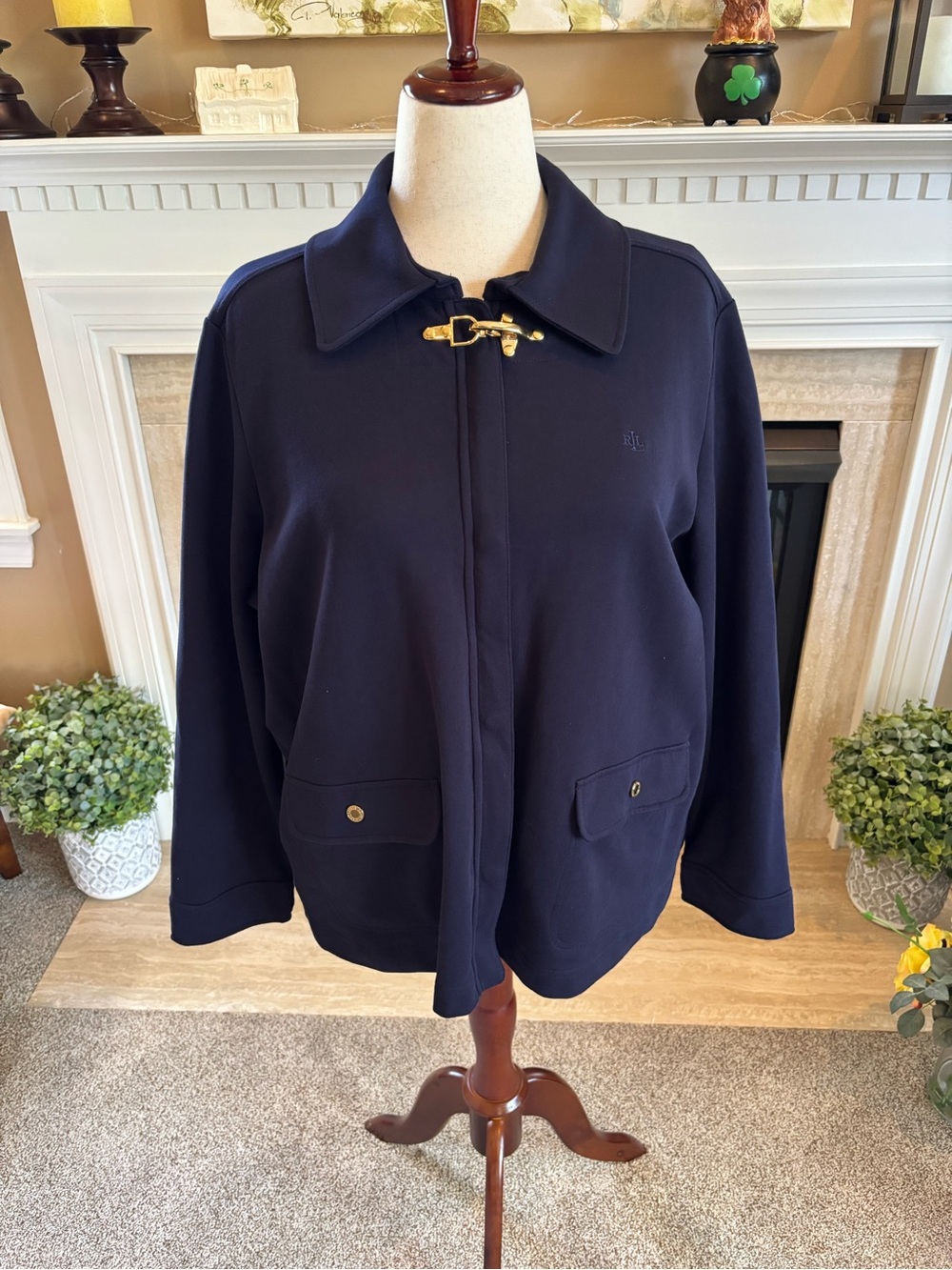 Lauren Ralph Lauren Women’s Navy Embroidered Gold Clasp/Button Coat (3X)